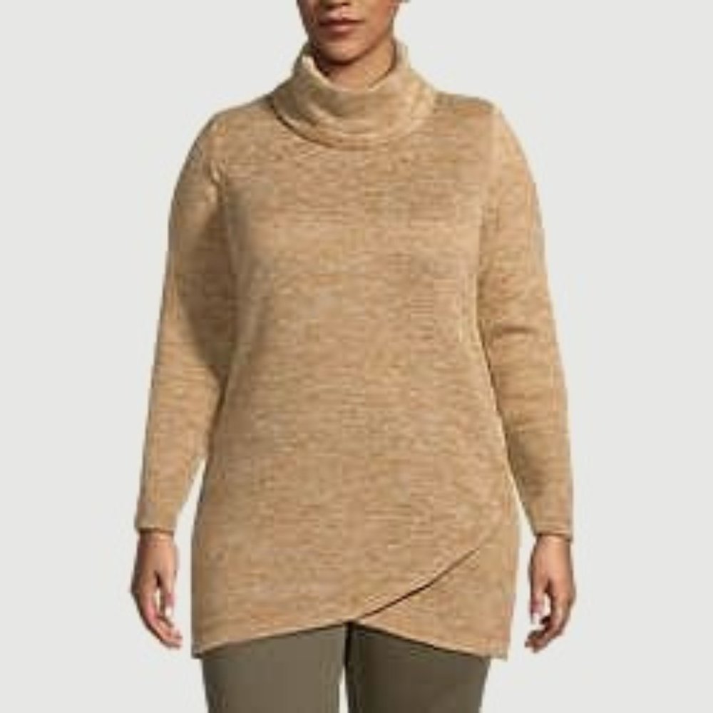 Women's Plus Size Sweater Fleece Tunic Cowl Neck Pullover (Lands End 2X)